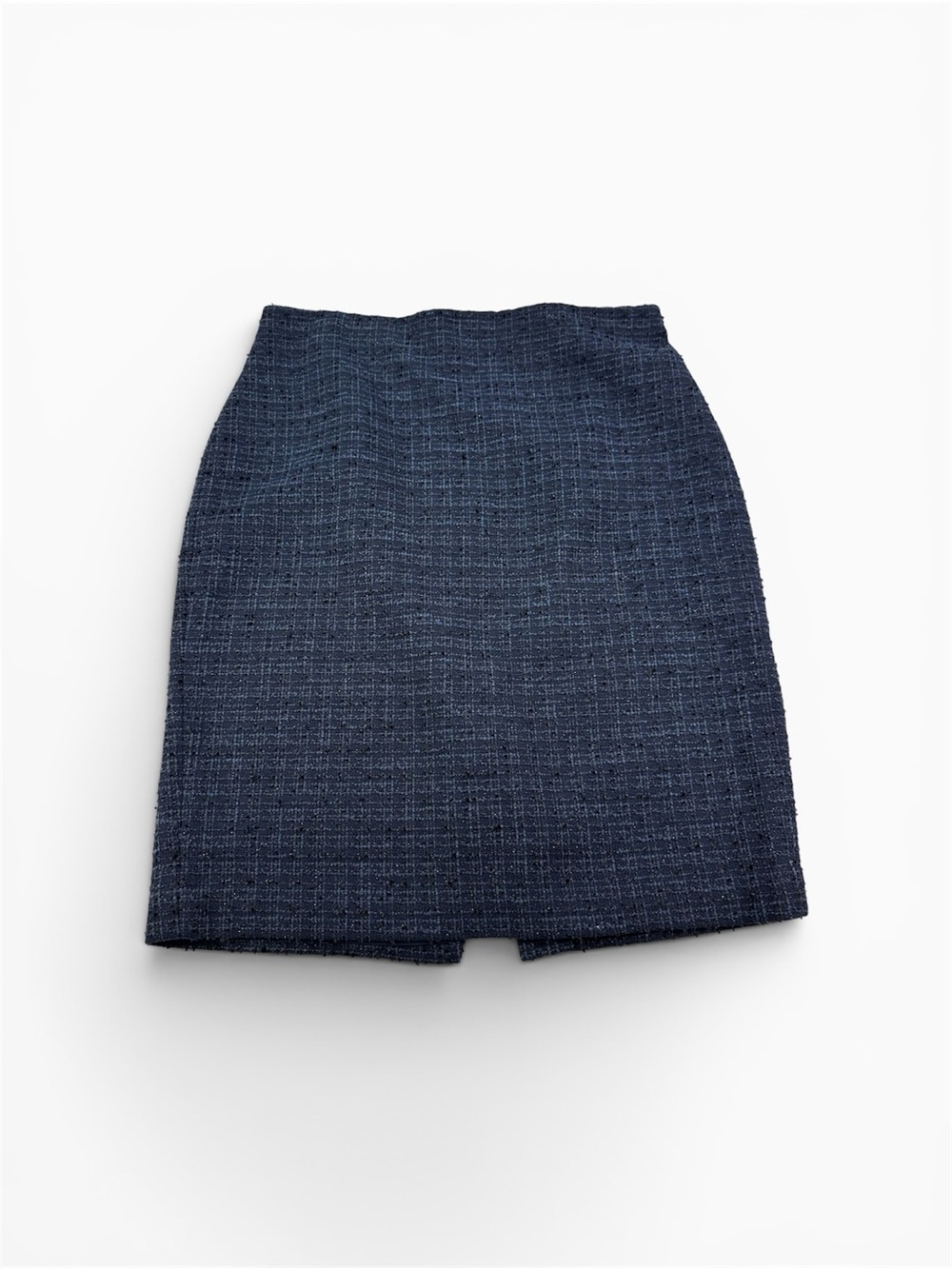Ann Taylor Size 6 Petite Blue Textured Pencil Skirt Zip Back and Back Slit Lined